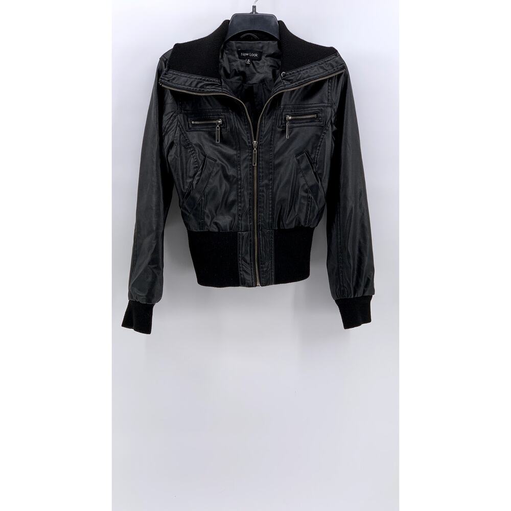 NEW LOOK Women's Black Faux-Leather Zip-Up Moto Jacket SZ M